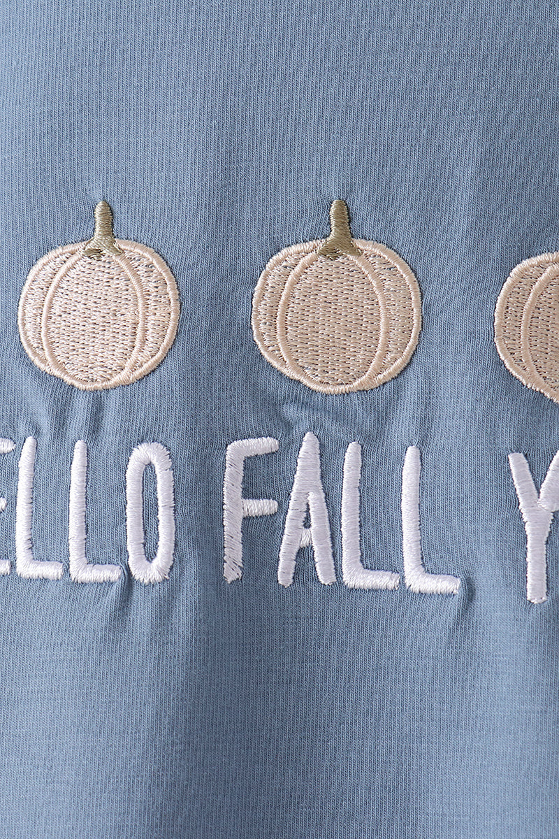 Blue Hallo Fall Y'all Pumpkin Romper