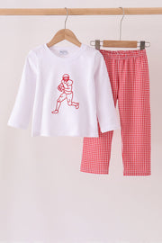 Red Football Embroidery Pants Set