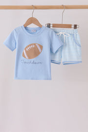 Blue Football Applique Shorts Set