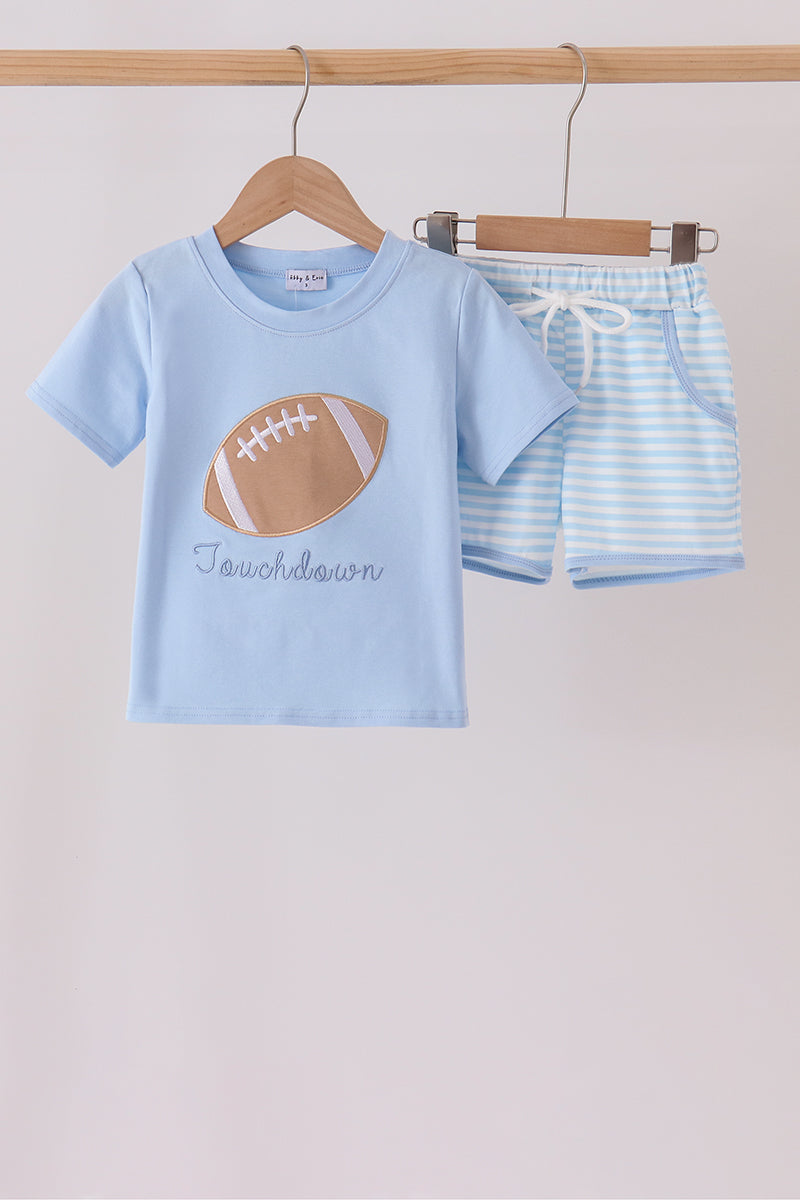 Blue Football Applique Shorts Set
