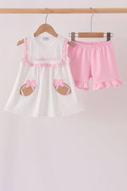 Pink Football Applique Ruffle Shorts Set