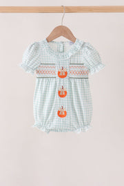Sage Pumpkin Smocked Gingham Bubble