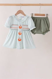 Sage Pumpkin Smocked Gingham Bloomer Set