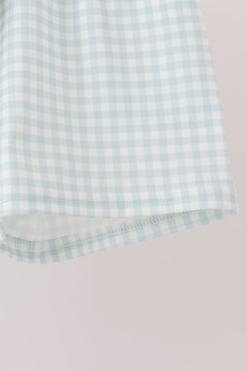 Sage Pumpkin Embroidery Gingham Shorts Set