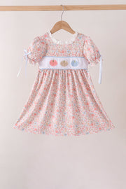 Pink Pumpkin Floral Embroidery Dress