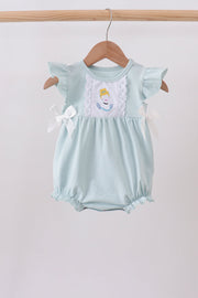 Light Blue Character Embroidery Ruffle Bubble