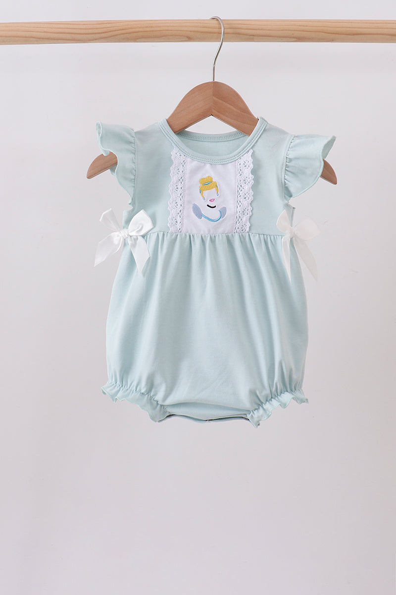 Light Blue Character Embroidery Ruffle Bubble