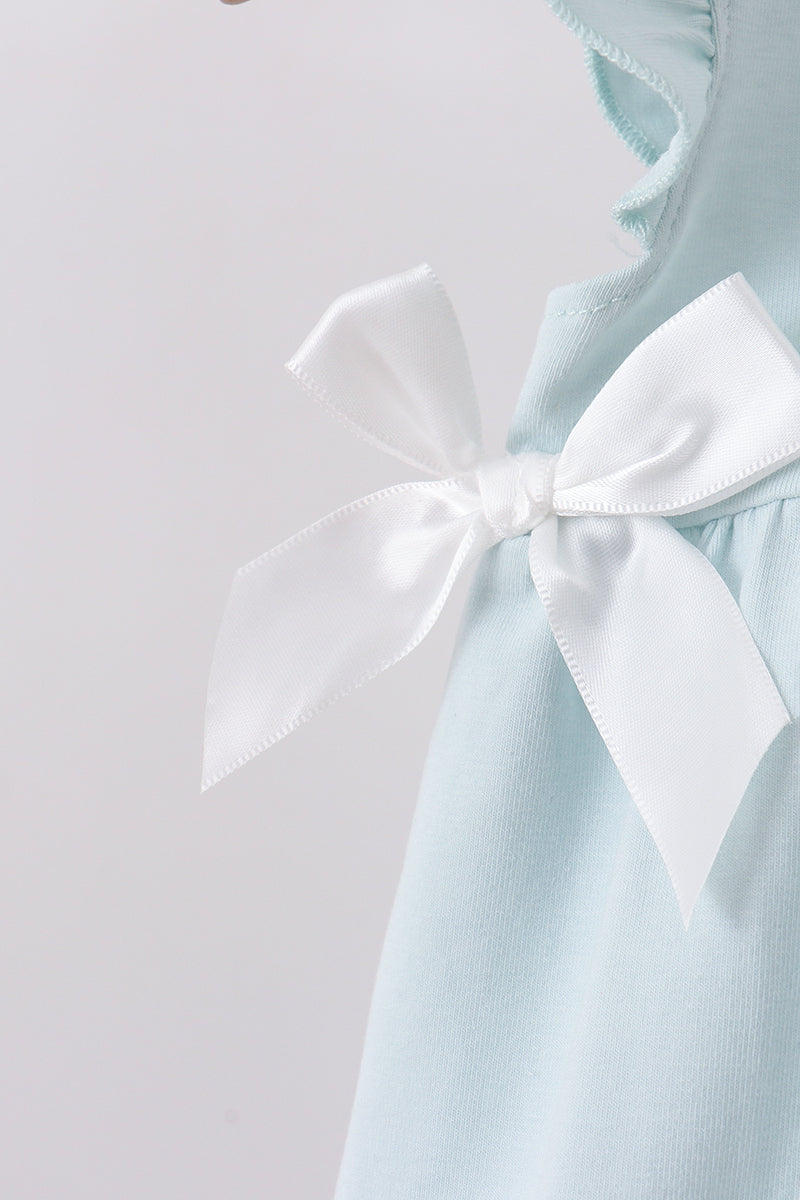Light Blue Character Embroidery Ruffle Bubble