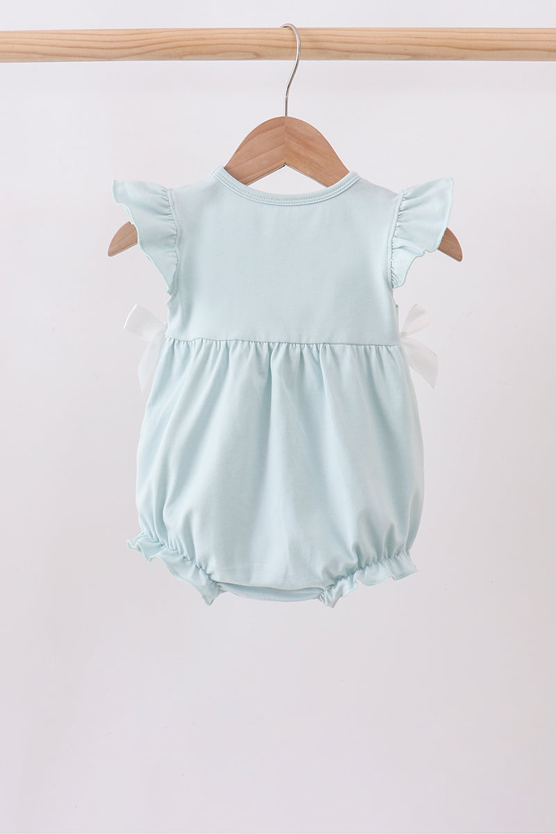Light Blue Character Embroidery Ruffle Bubble
