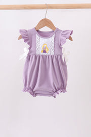 Purple Character Embroidery Ruffle Bubble