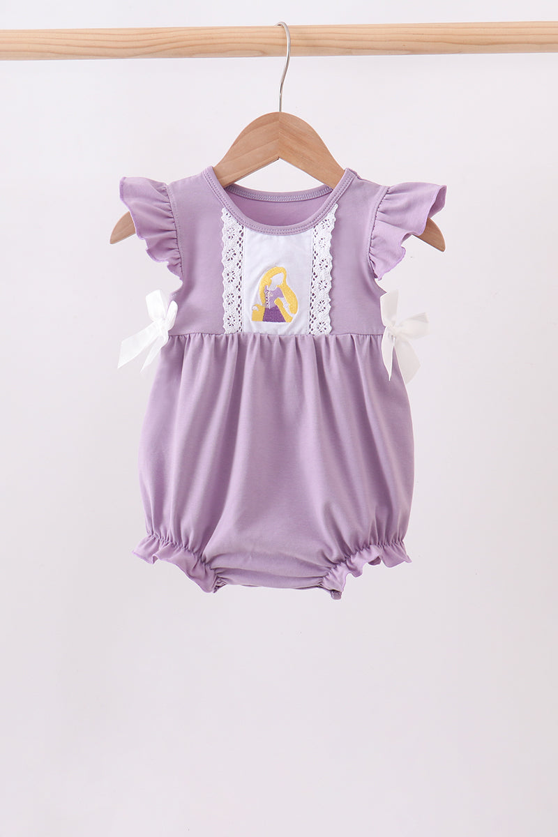 Purple Character Embroidery Ruffle Bubble
