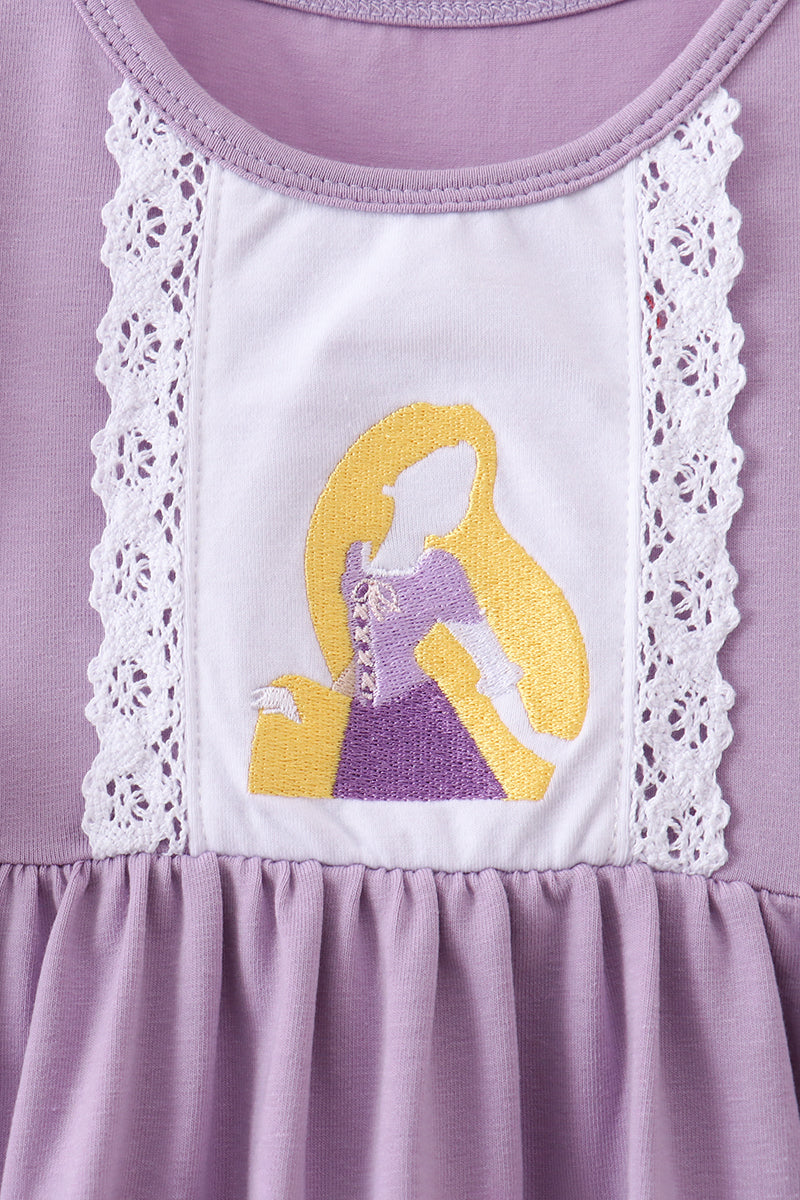 Purple Character Embroidery Ruffle Bubble