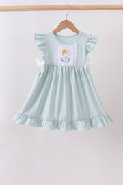 Light Blue Character Embroidery Ruffle Dress