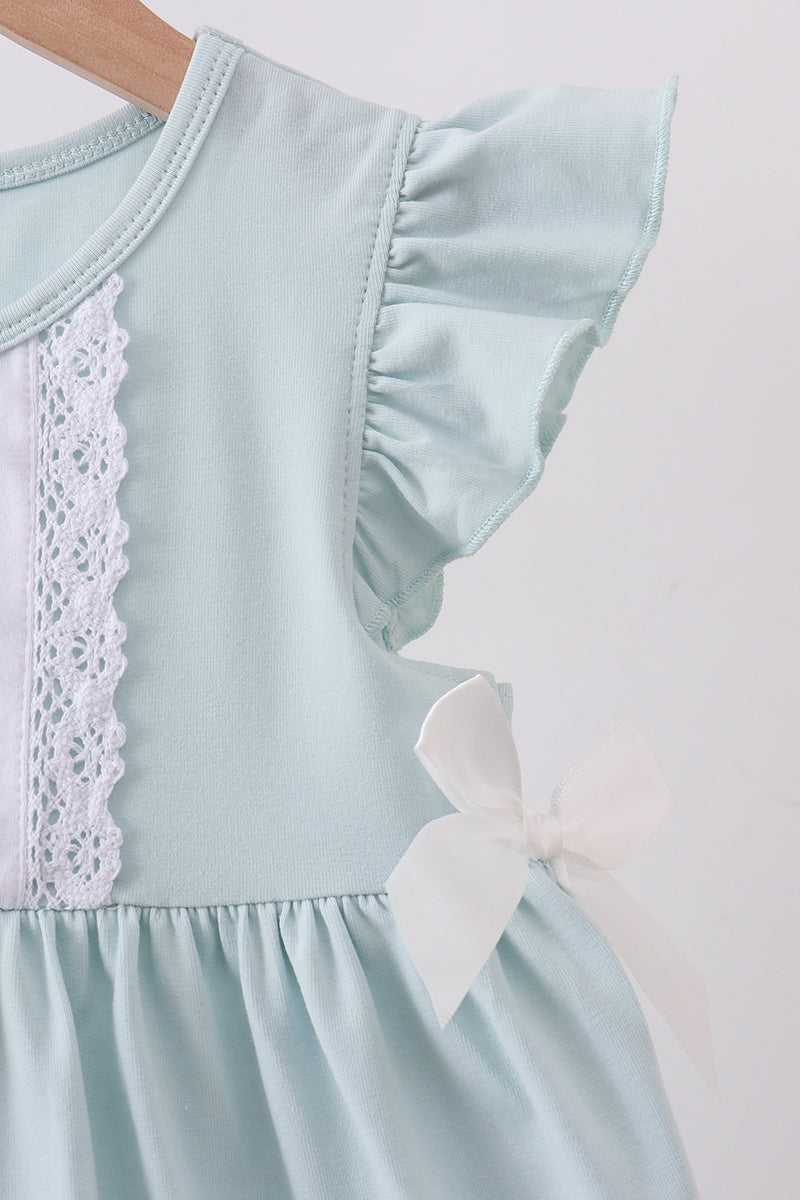 Light Blue Character Embroidery Ruffle Dress