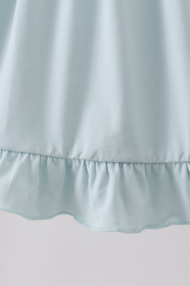 Light Blue Character Embroidery Ruffle Dress