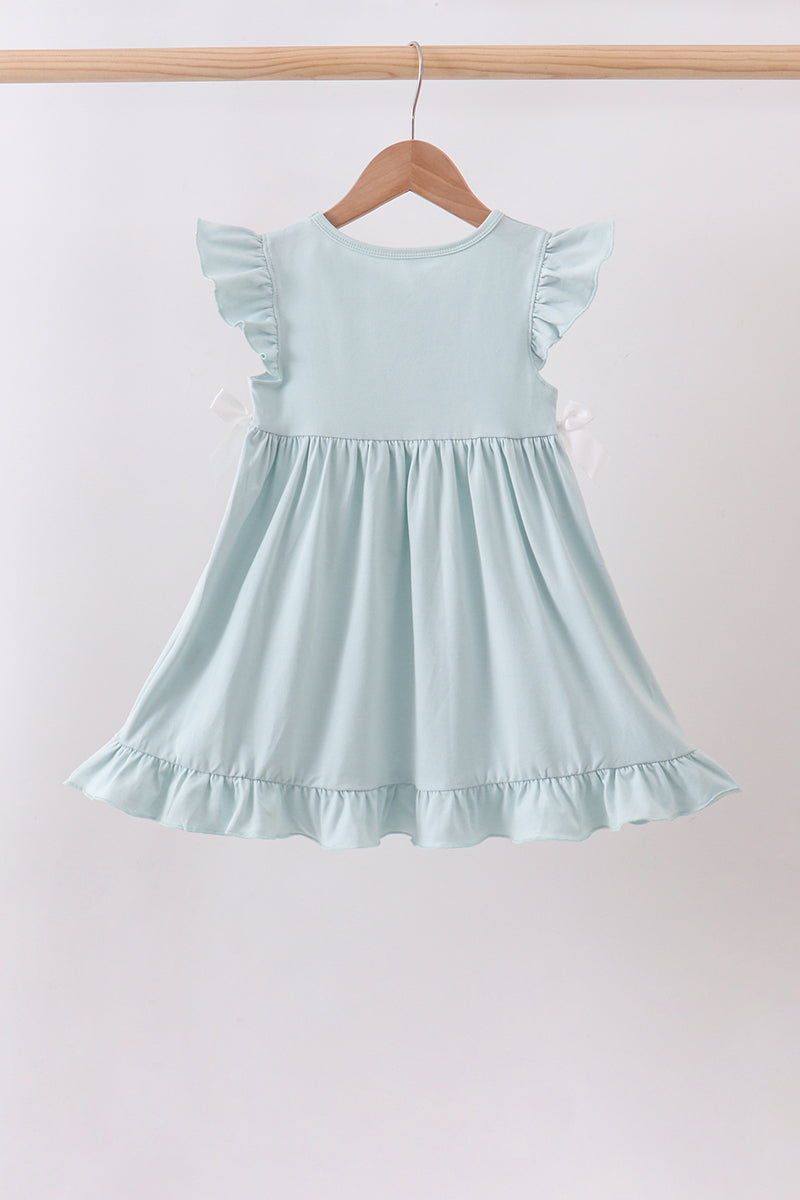 Light Blue Character Embroidery Ruffle Dress