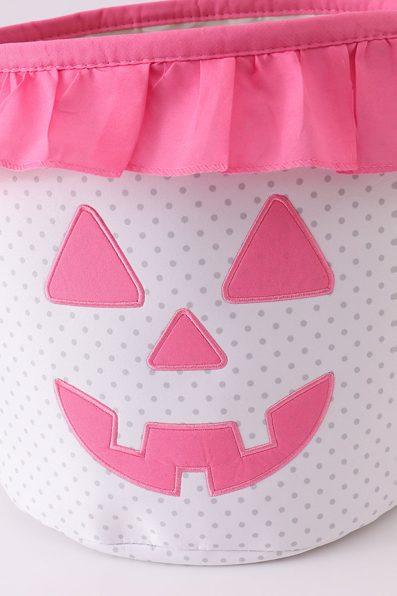 Pink Pumpkin Applique Dot Ruffle Basket