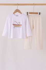 Khaki Puppy Fishing Embroidery Pants Set