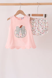 Pink Pumpkin Bow Applique Bloomer Set