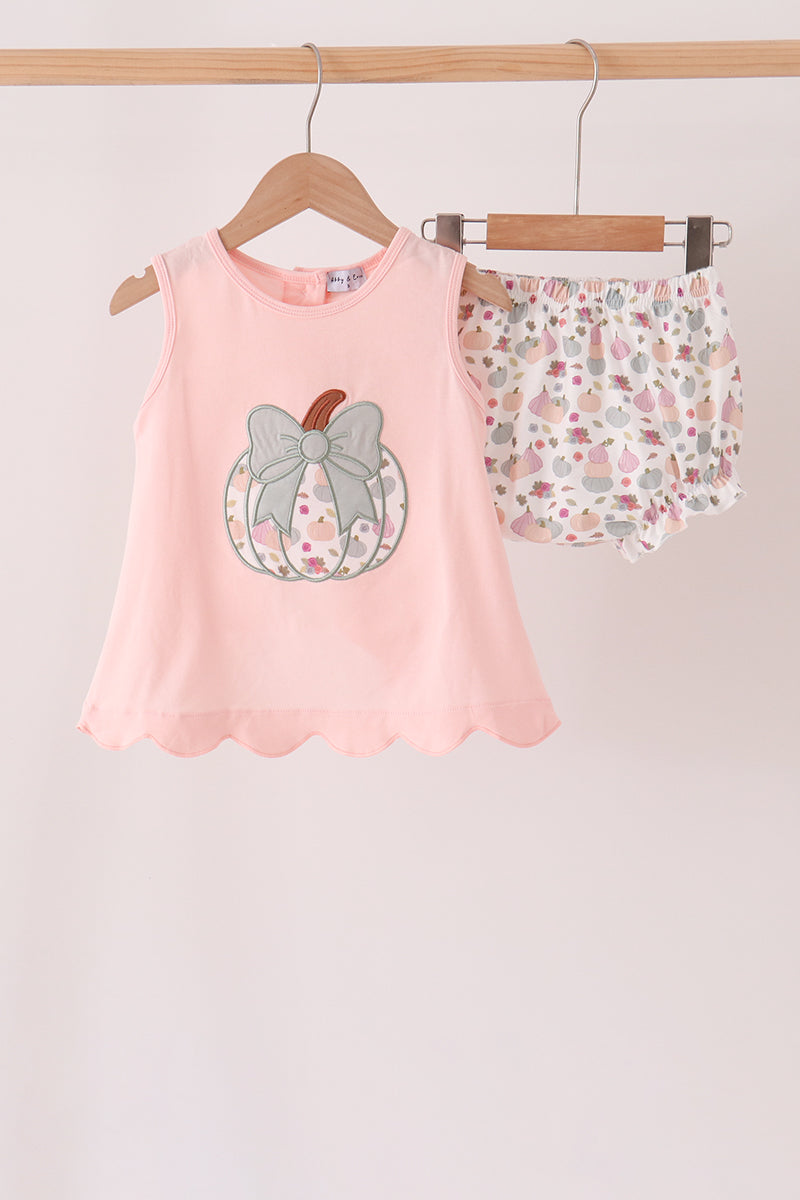 Pink Pumpkin Bow Applique Bloomer Set