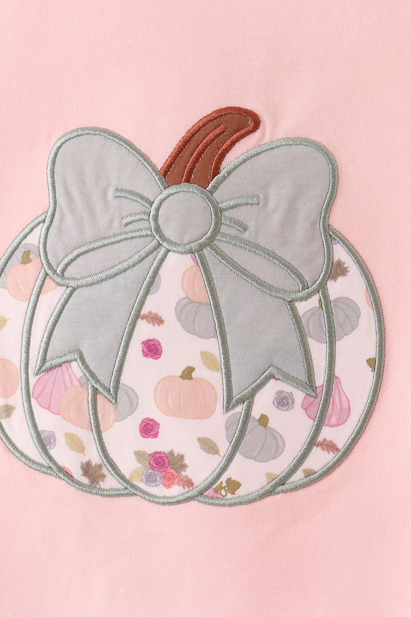 Pink Pumpkin Bow Applique Bloomer Set