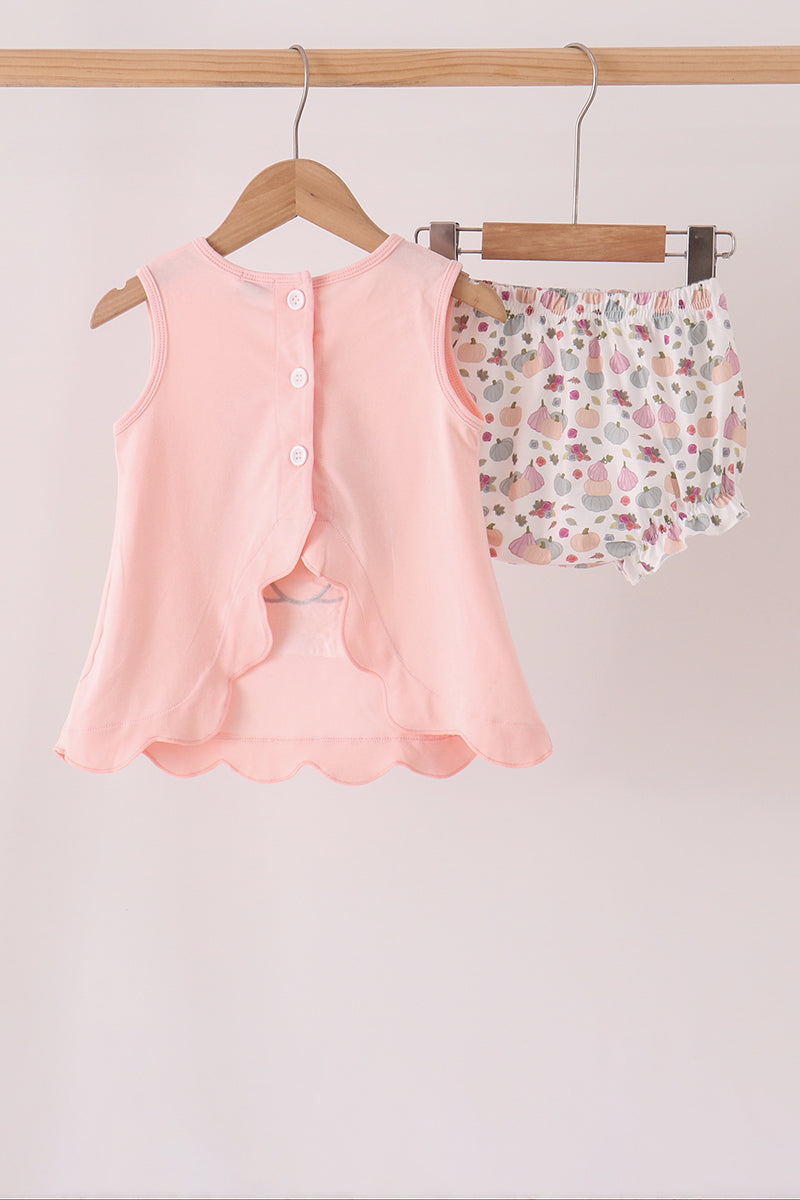 Pink Pumpkin Bow Applique Bloomer Set