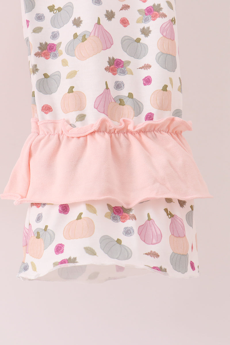 Pink Pumpkin Bow Applique Ruffle Pants Set