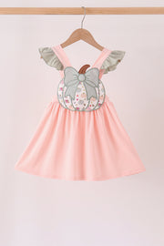 Pink Pumpkin Bow Applique Ruffle Dress