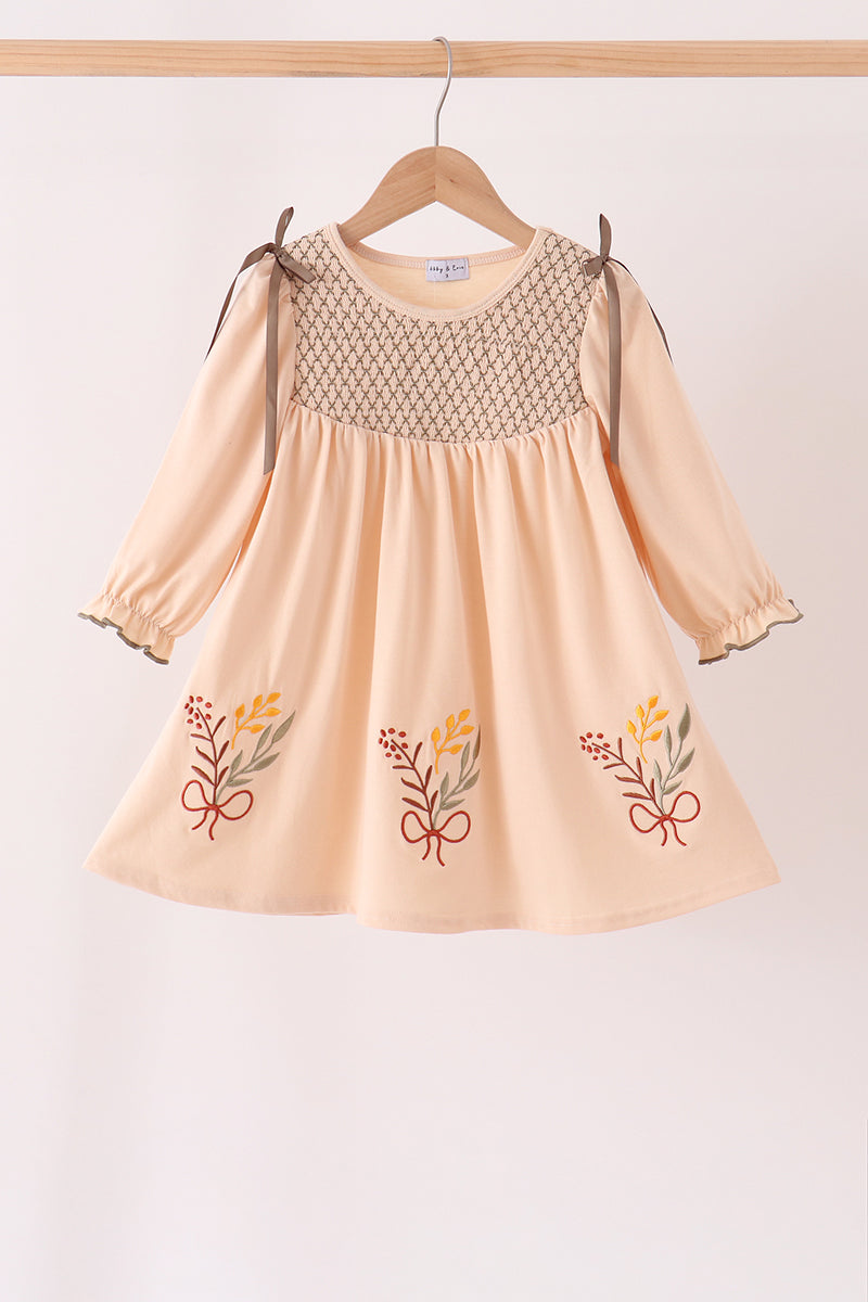 Khaki Floral Smocked Dress