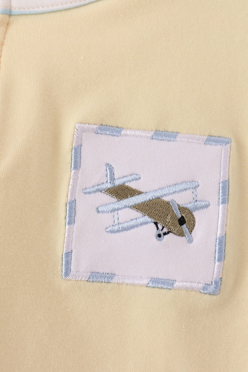 Blue Airplane Embroidery Stripe Vest Set