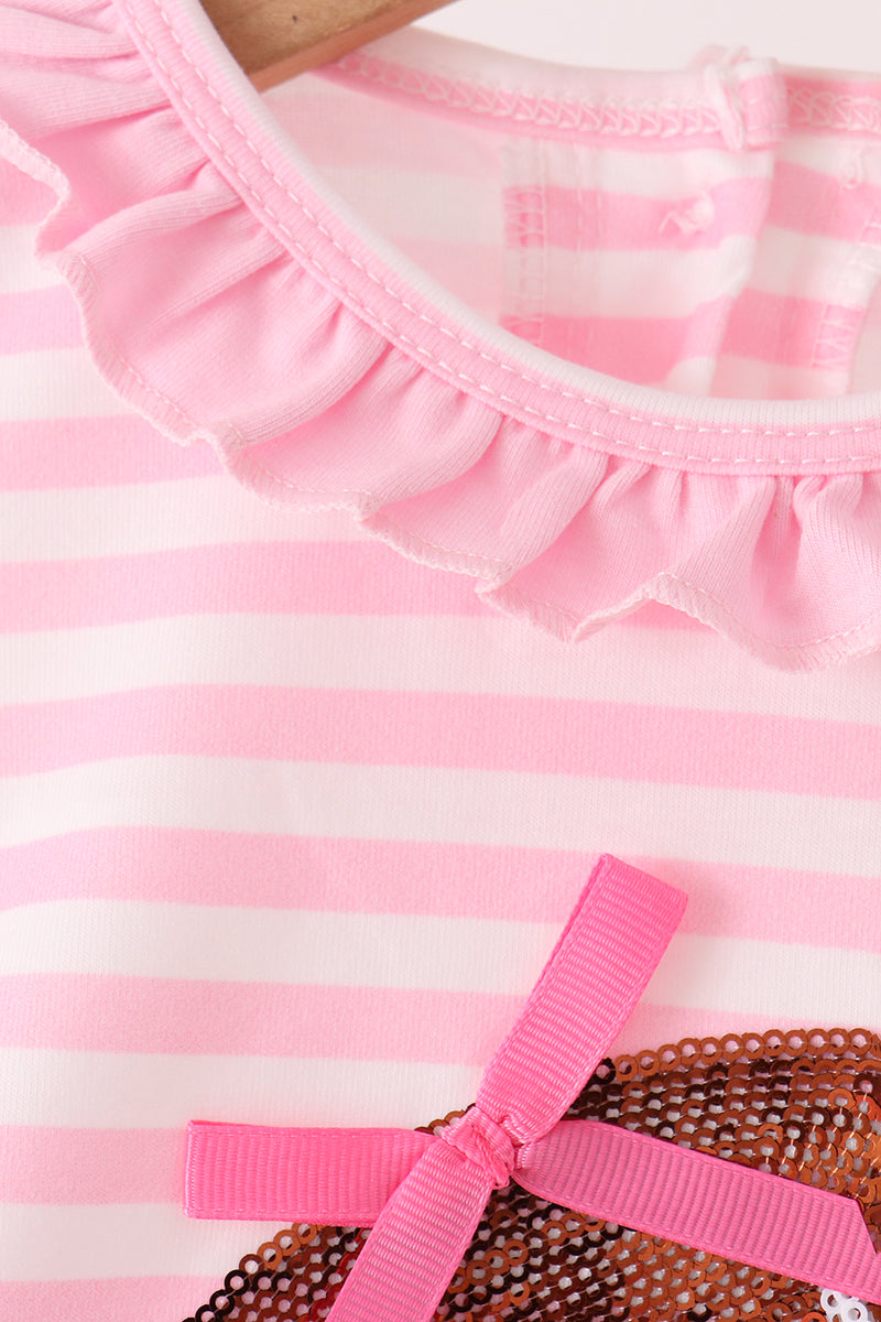 Pink Football Sequin Stripe Bubble