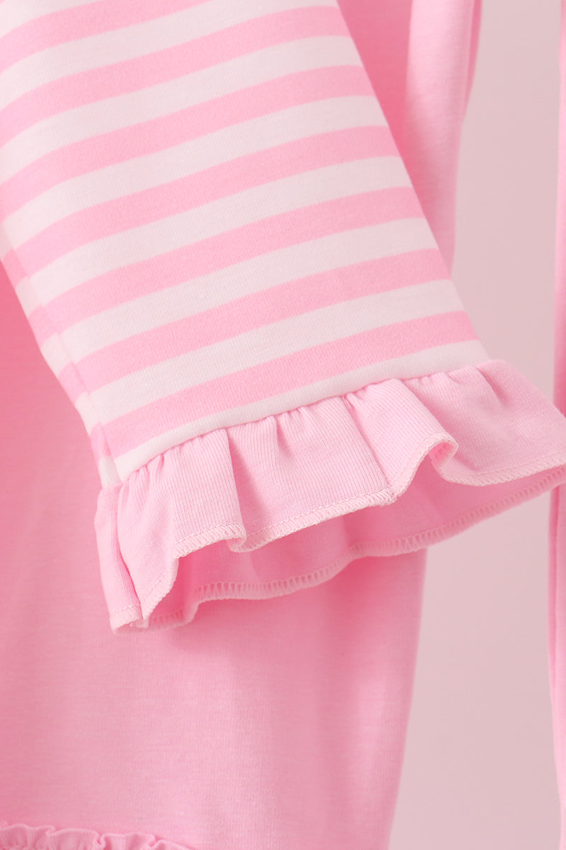 Pink Football Sequin Stripe Ruffle Pants Set