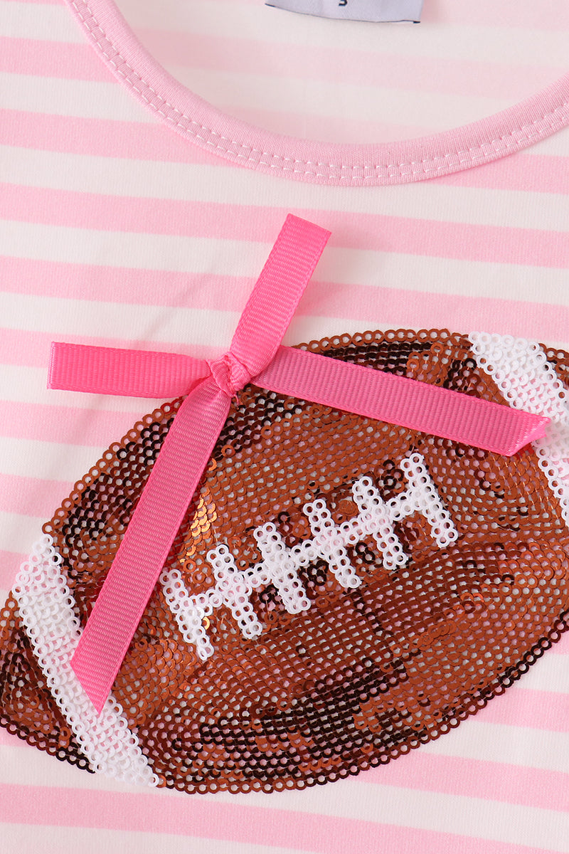 Pink Football Sequin Stripe Ruffle Pants Set