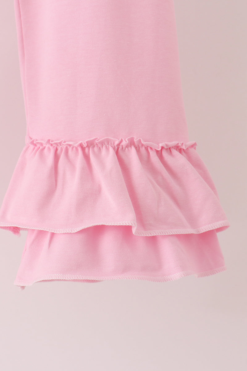Pink Football Sequin Stripe Ruffle Pants Set