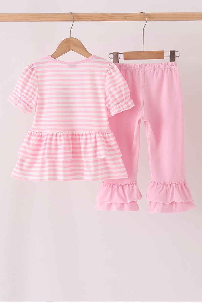 Pink Football Sequin Stripe Ruffle Pants Set