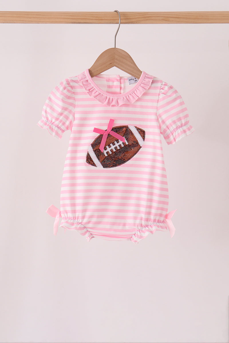 Pink Football Sequin Stripe Ruffle Bubble