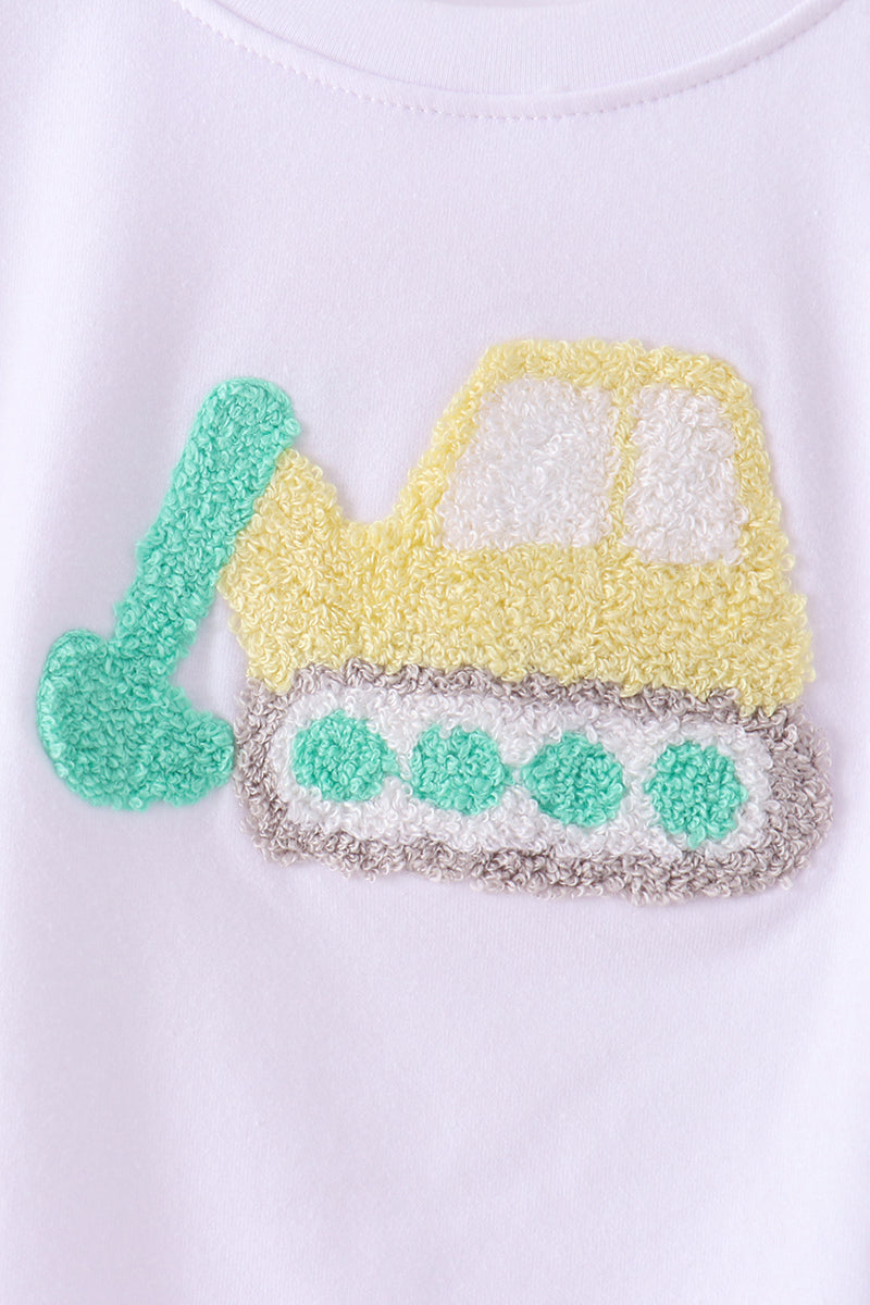 Green Excavator French Knot Stripe Pants Set