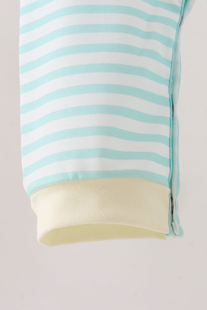 Green Excavator French Knot Stripe Romper