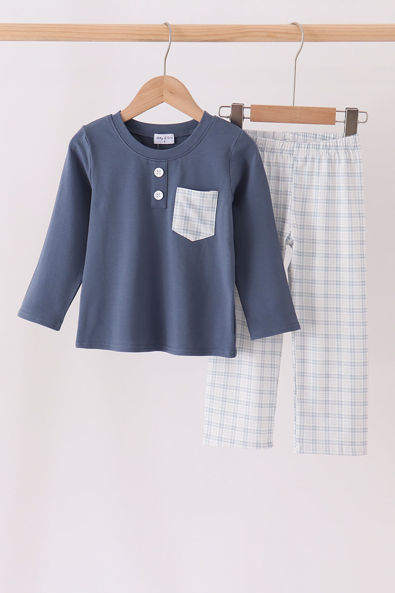 Teal Pocket Plaid Pants Set