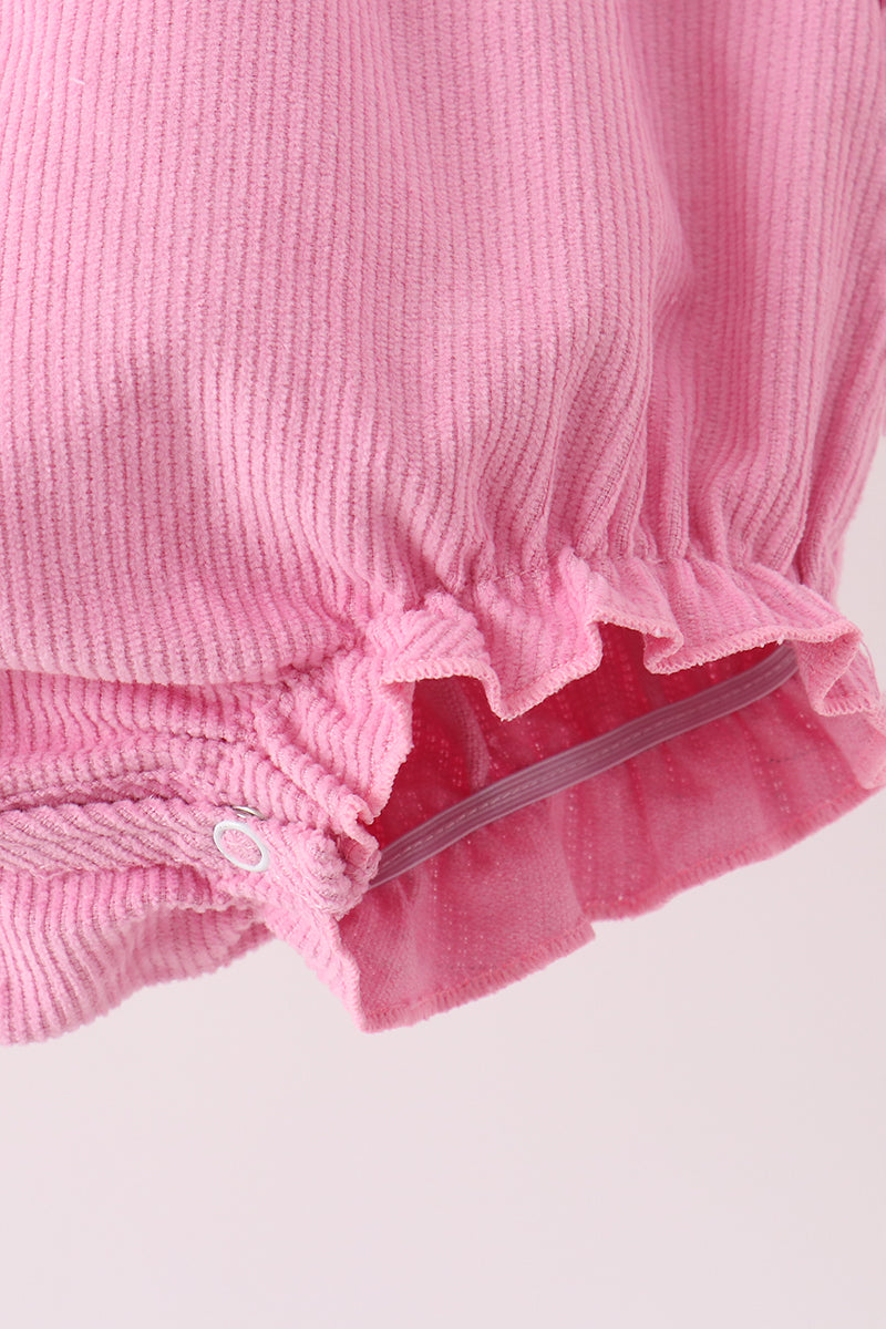 Pink Corduroy Lace Smocked Bubble