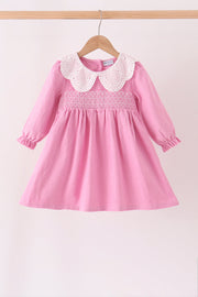 Pink Corduroy Lace Smocked Dress