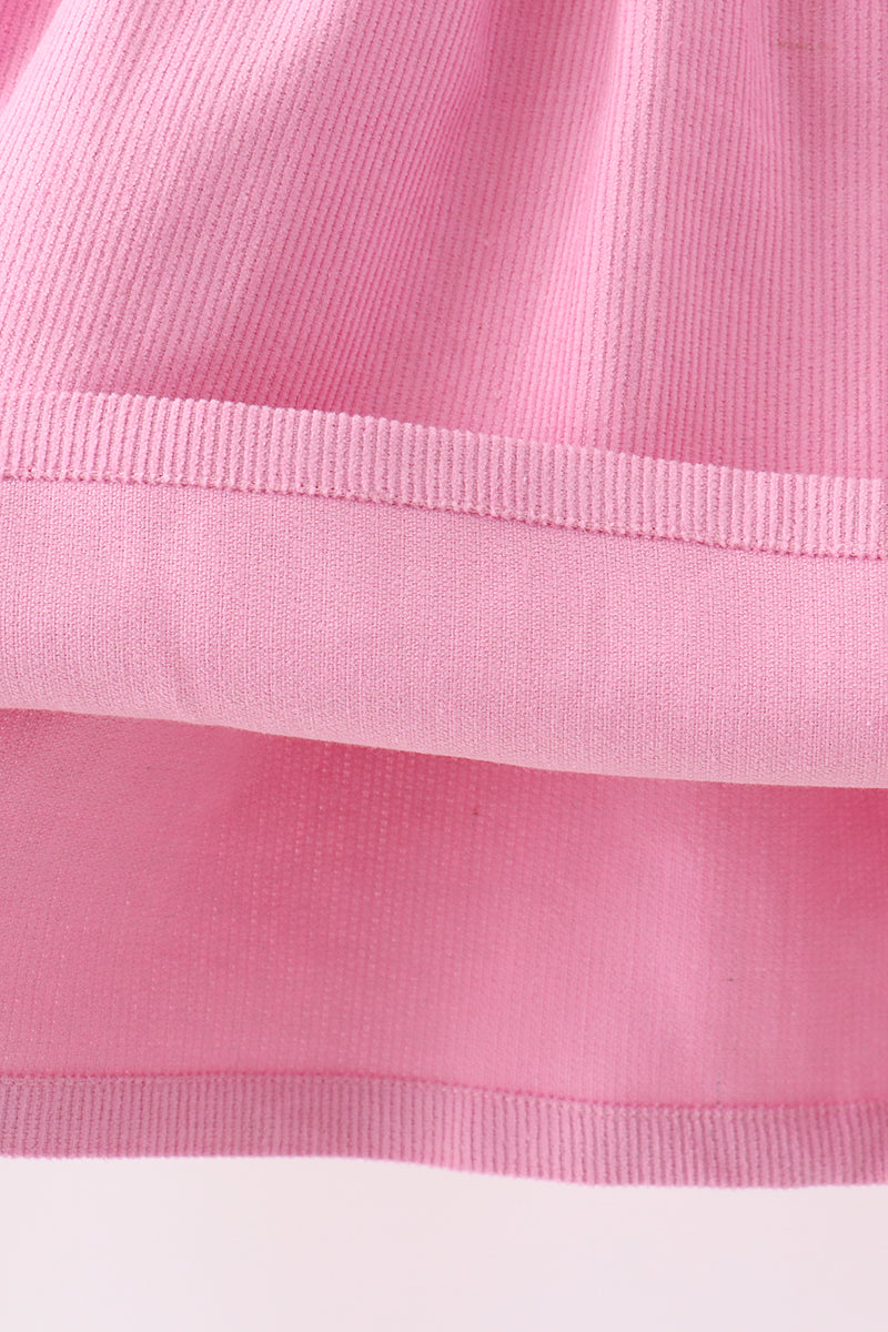 Pink Corduroy Lace Smocked Dress
