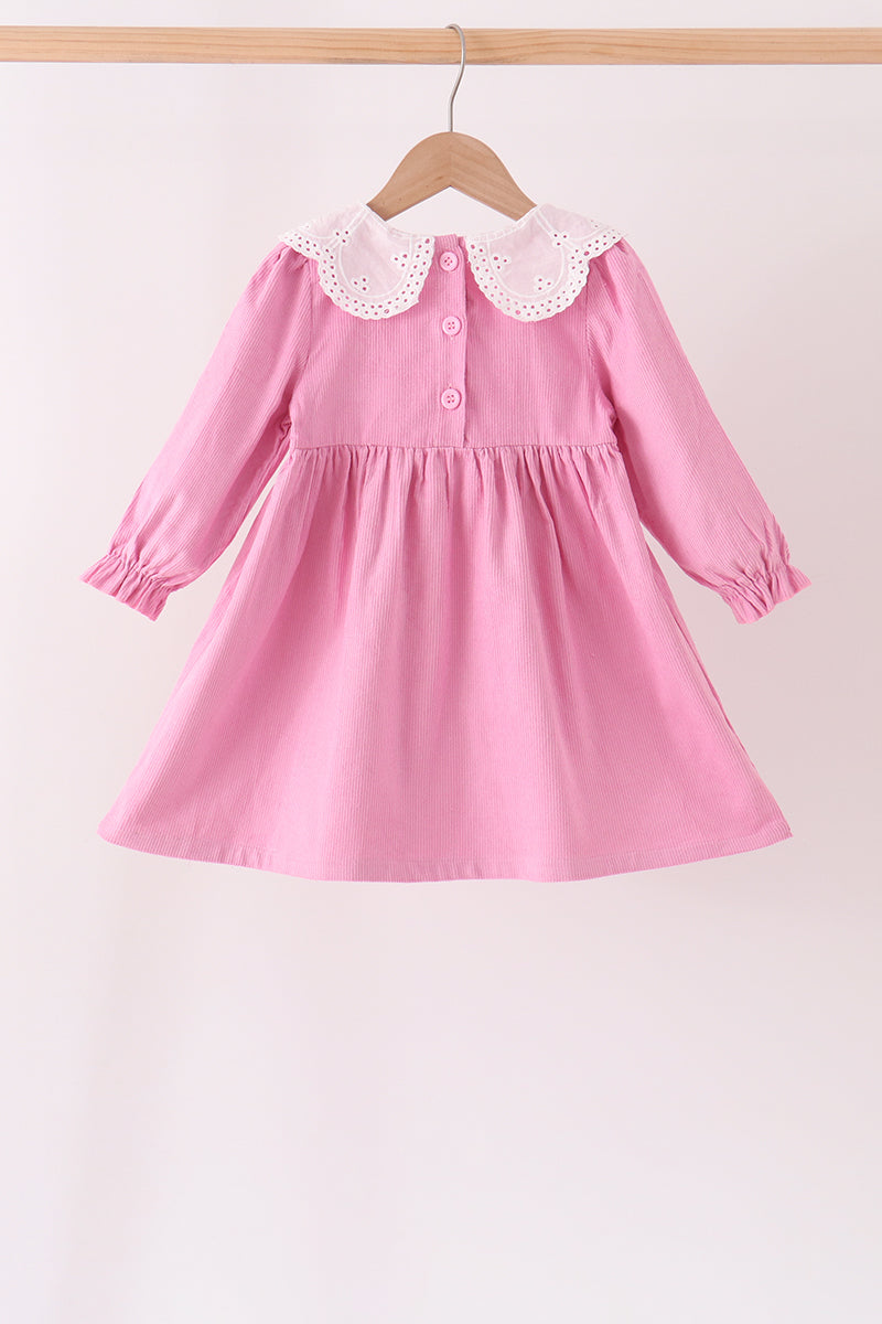 Pink Corduroy Lace Smocked Dress