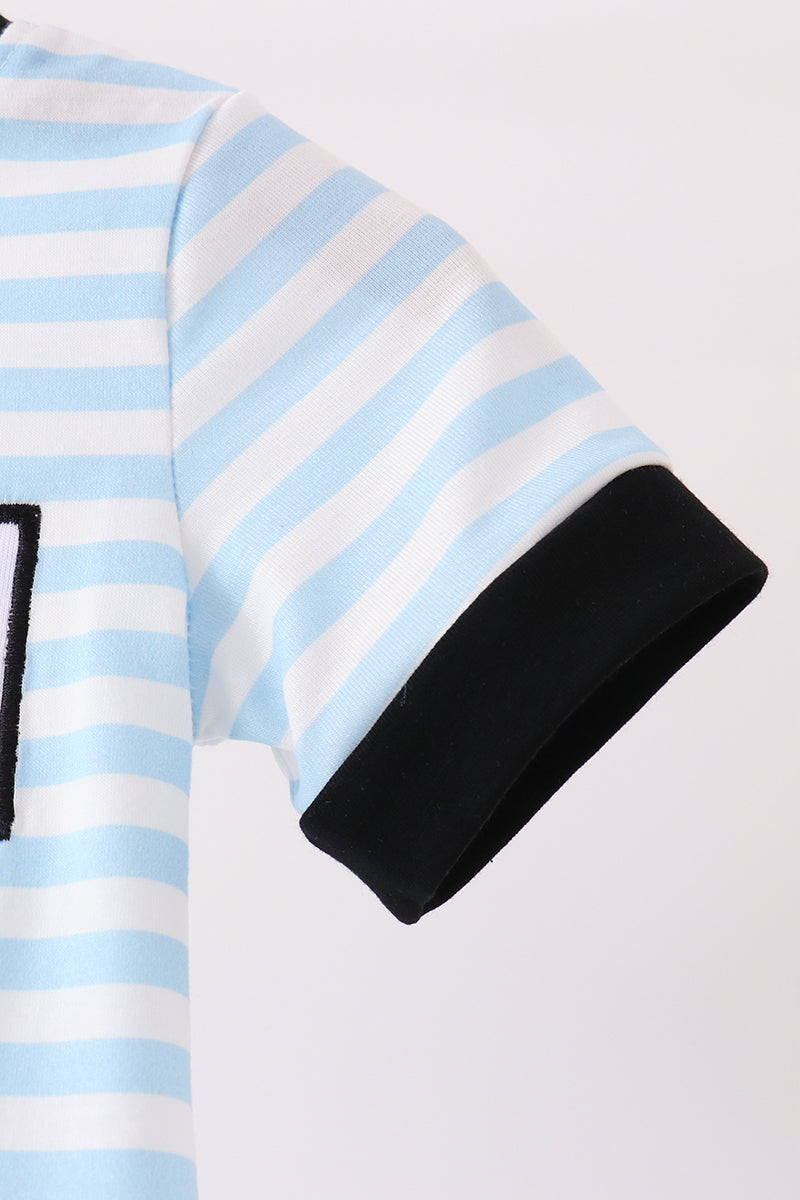 Blue Ghost Embroidery Stripe Romper