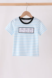 Blue Ghost Embroidery Stripe Top