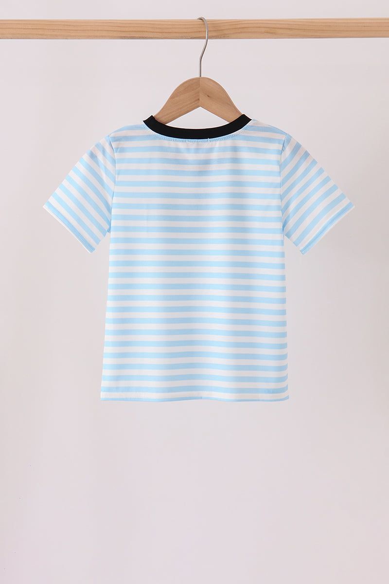 Blue Ghost Embroidery Stripe Top