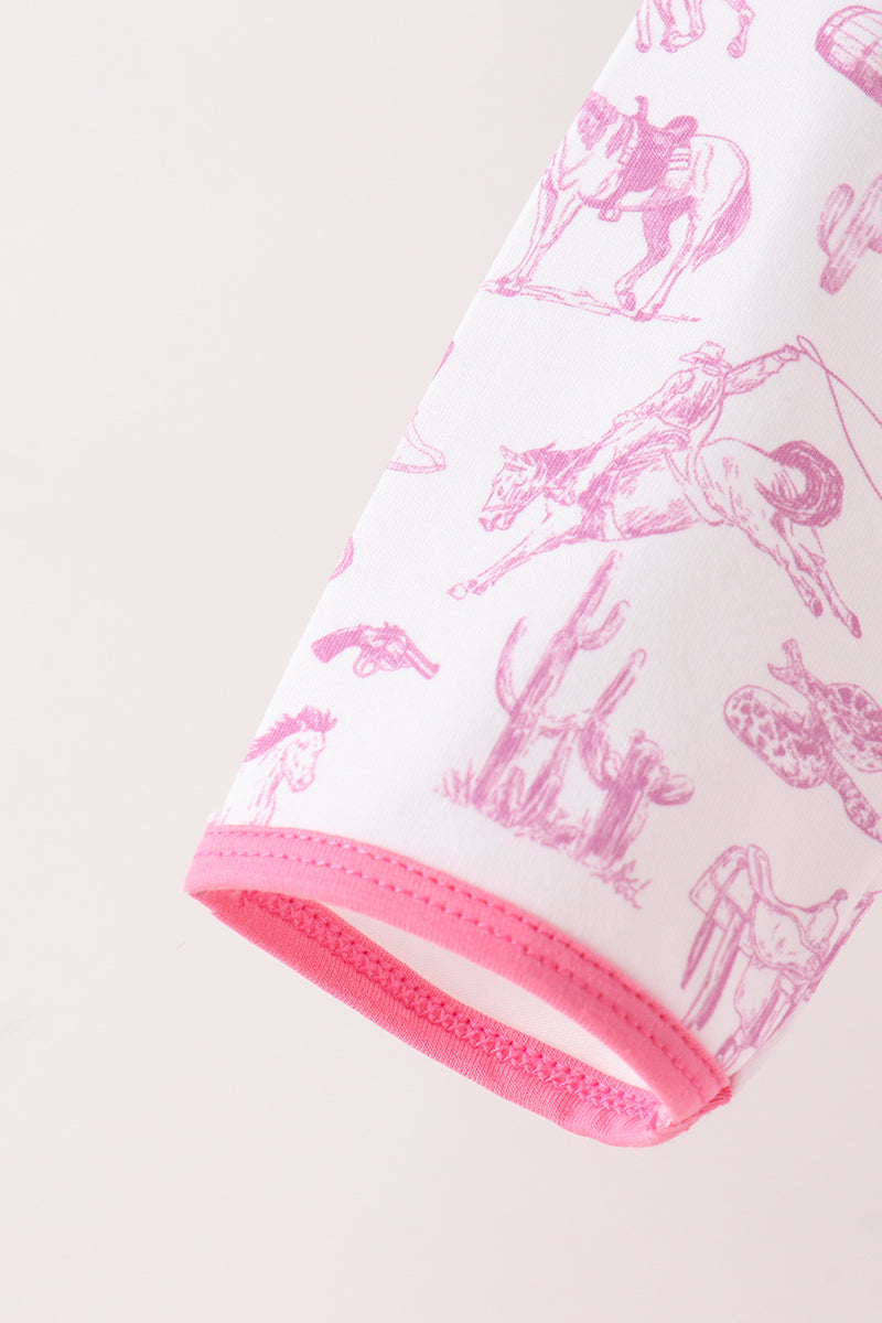 Pink Cowboy Boots Smocked Pants Set