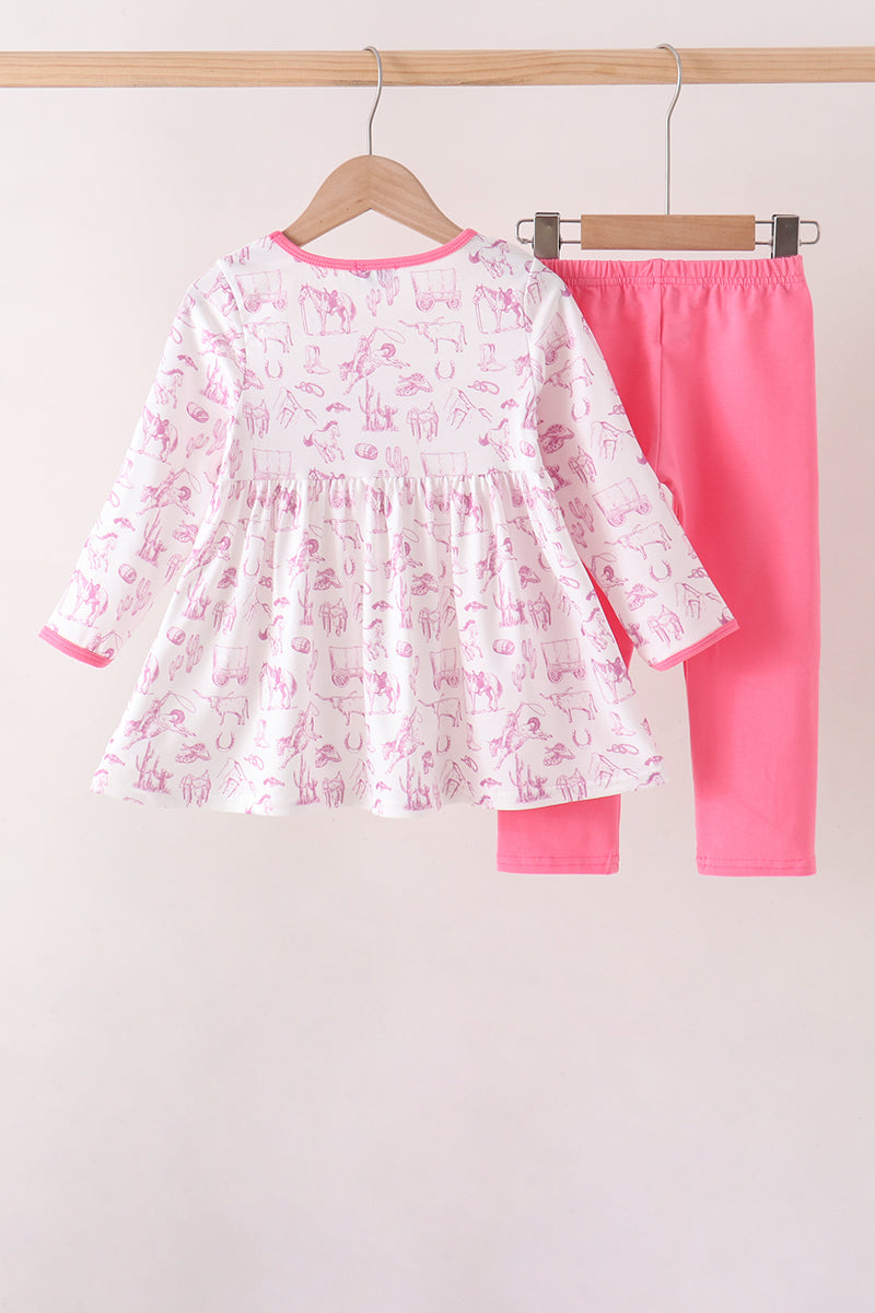 Pink Cowboy Boots Smocked Pants Set