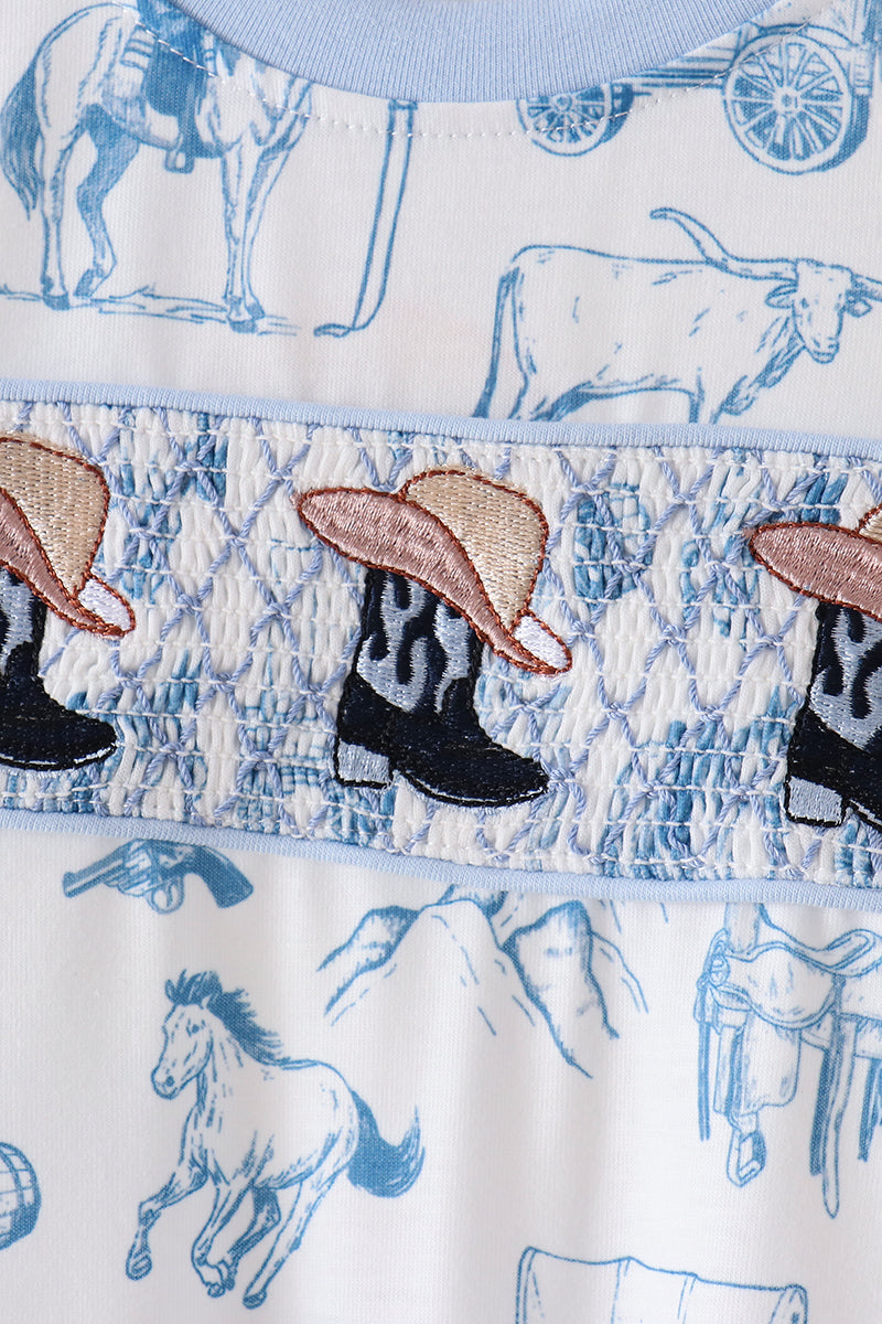 Blue Cowboy Smocked Romper