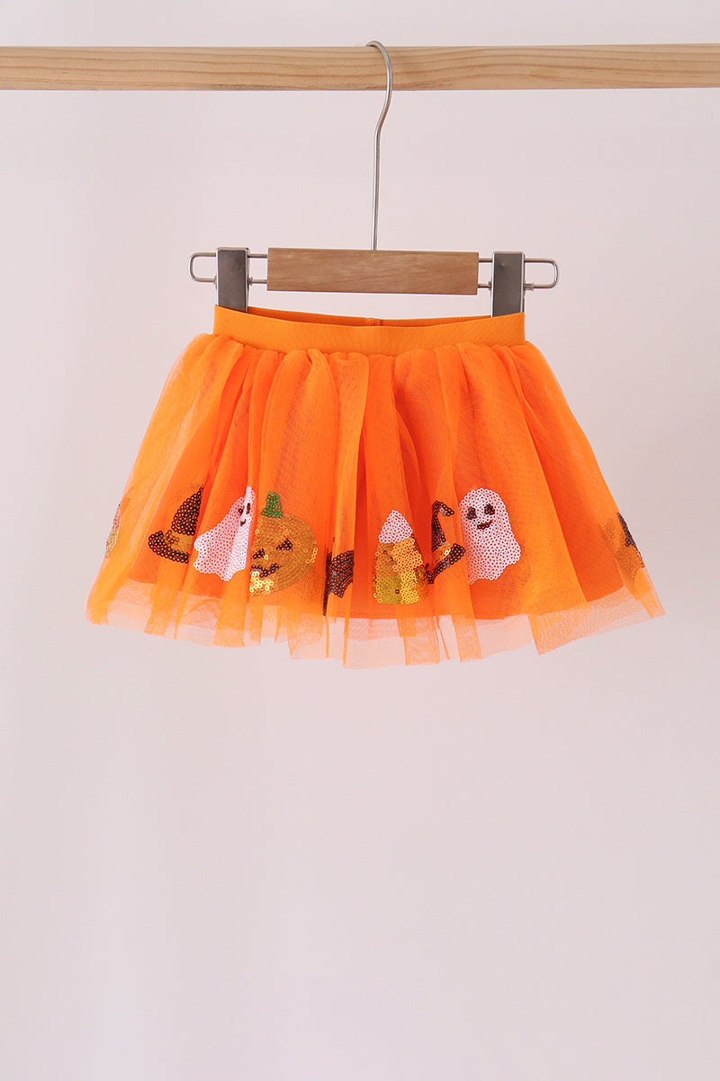 Orange Pumpkin Bat Sequin Tutu Skirts